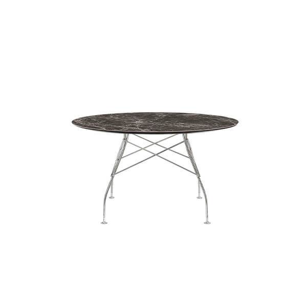Kartell Glossy Spisebord ø128 Cm  Brown Emperador Krom Stel  : Erling Christensen Møbler
