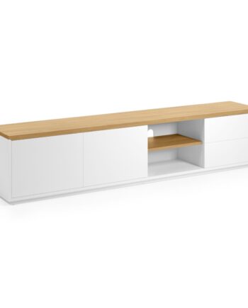 Kave Home Abilen Tv-bord       Låger    Skuffer Og   Hylder Hvid Mdf Og Natur Egetræsfinã    200x36
