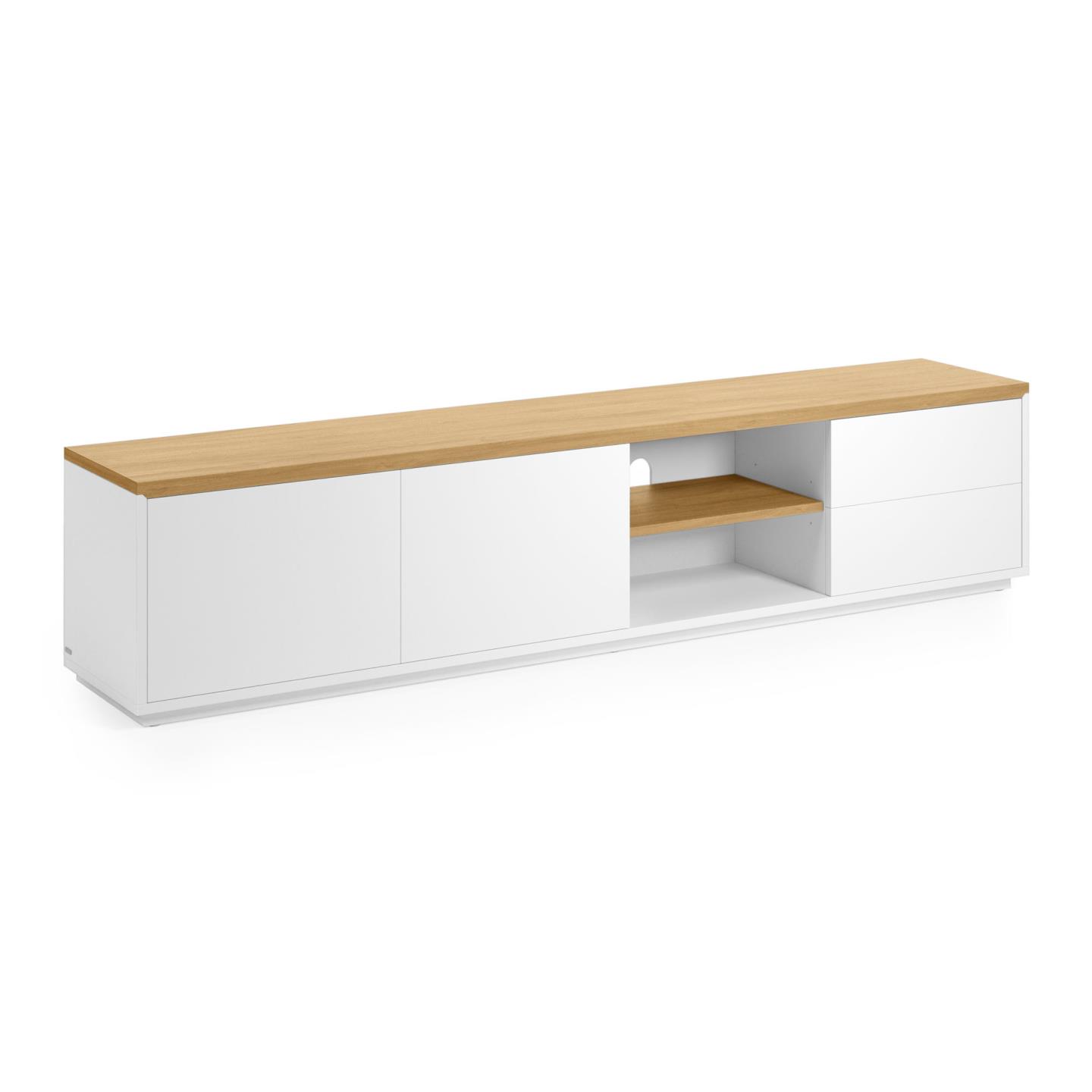 Kave Home Abilen Tv-bord Låger Skuffer Og Hylder Hvid Mdf Og Natur Egetræsfinã 200x36