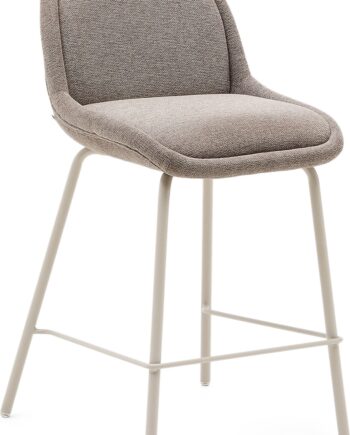 Kave Home Aimin Barstol Til Køkkenø Indendørs  Lys Brun Chenille  Beige Pulverlakerede Stålfødder