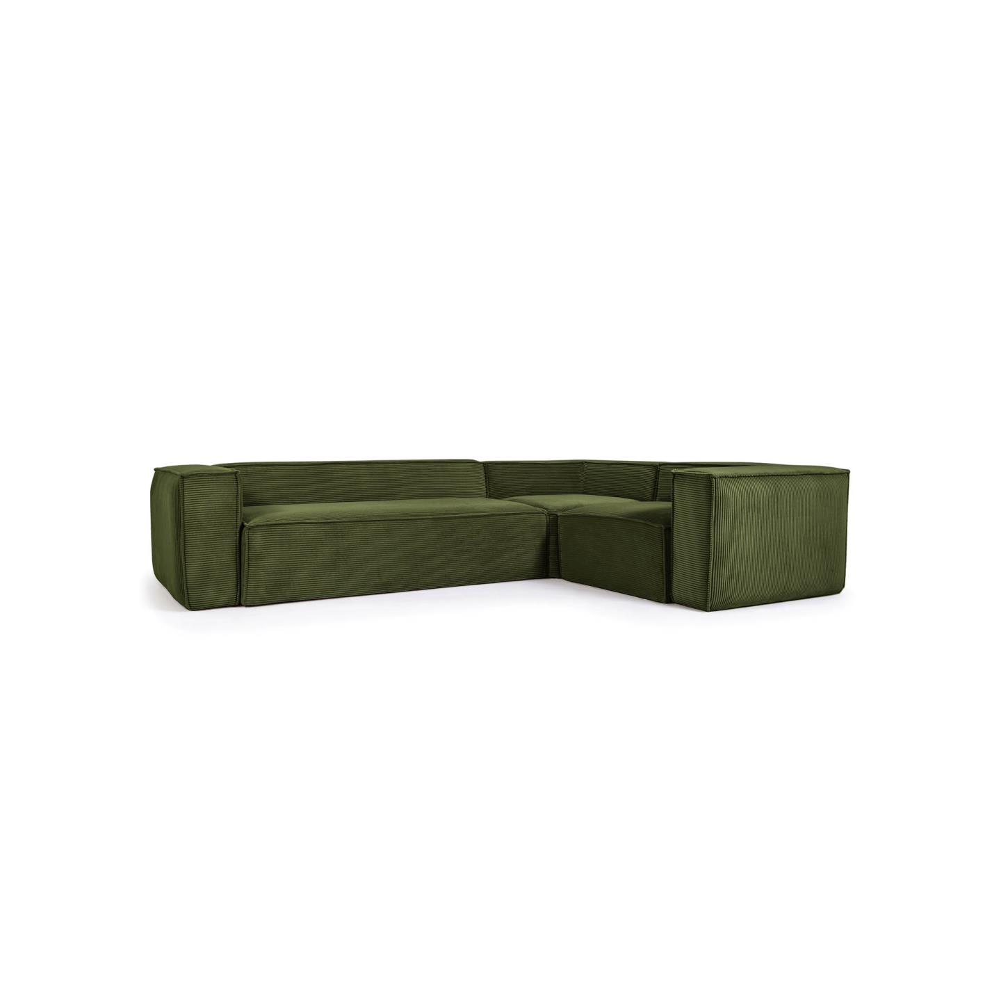 Kave Home Blok Hjørnesofa Grøn Corduroy Fløjl 320x230 Cm