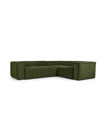 Kave Home Blok   Personers Hjørnesofa Grøn Corduroy Fløjl  290x230 Cm