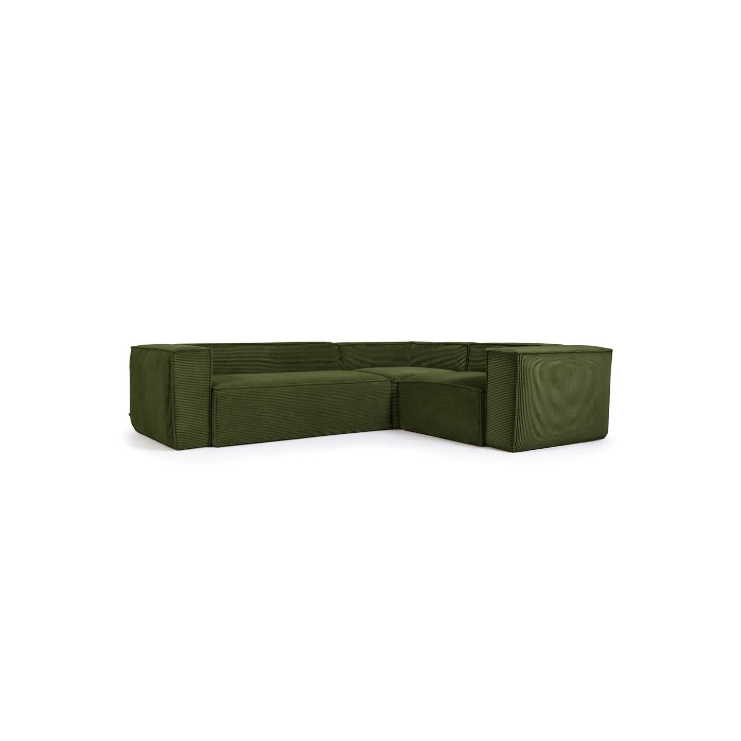 Kave Home Blok Personers Hjørnesofa Grøn Corduroy Fløjl 290x230 Cm
