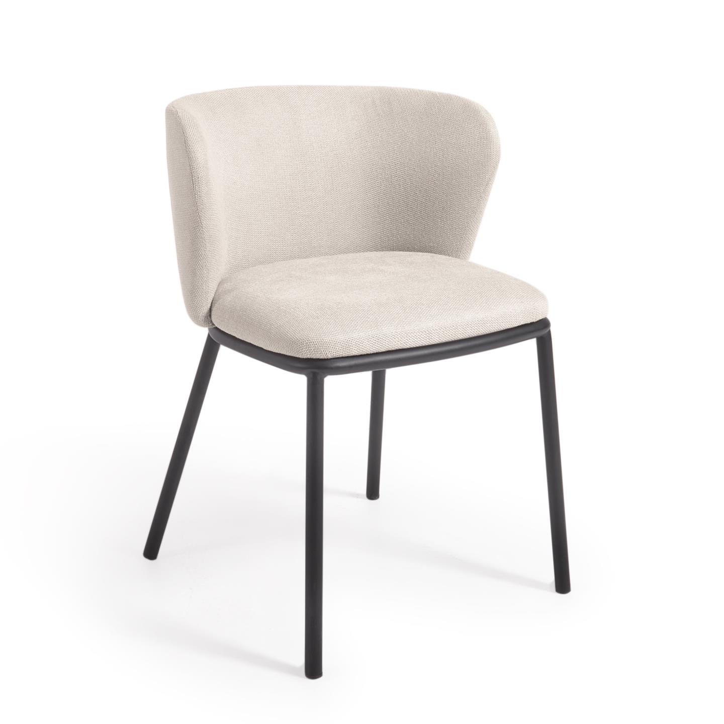 Kave Home Ciselia Spisebordsstol Beige Chenille Stof Og Sort Stål