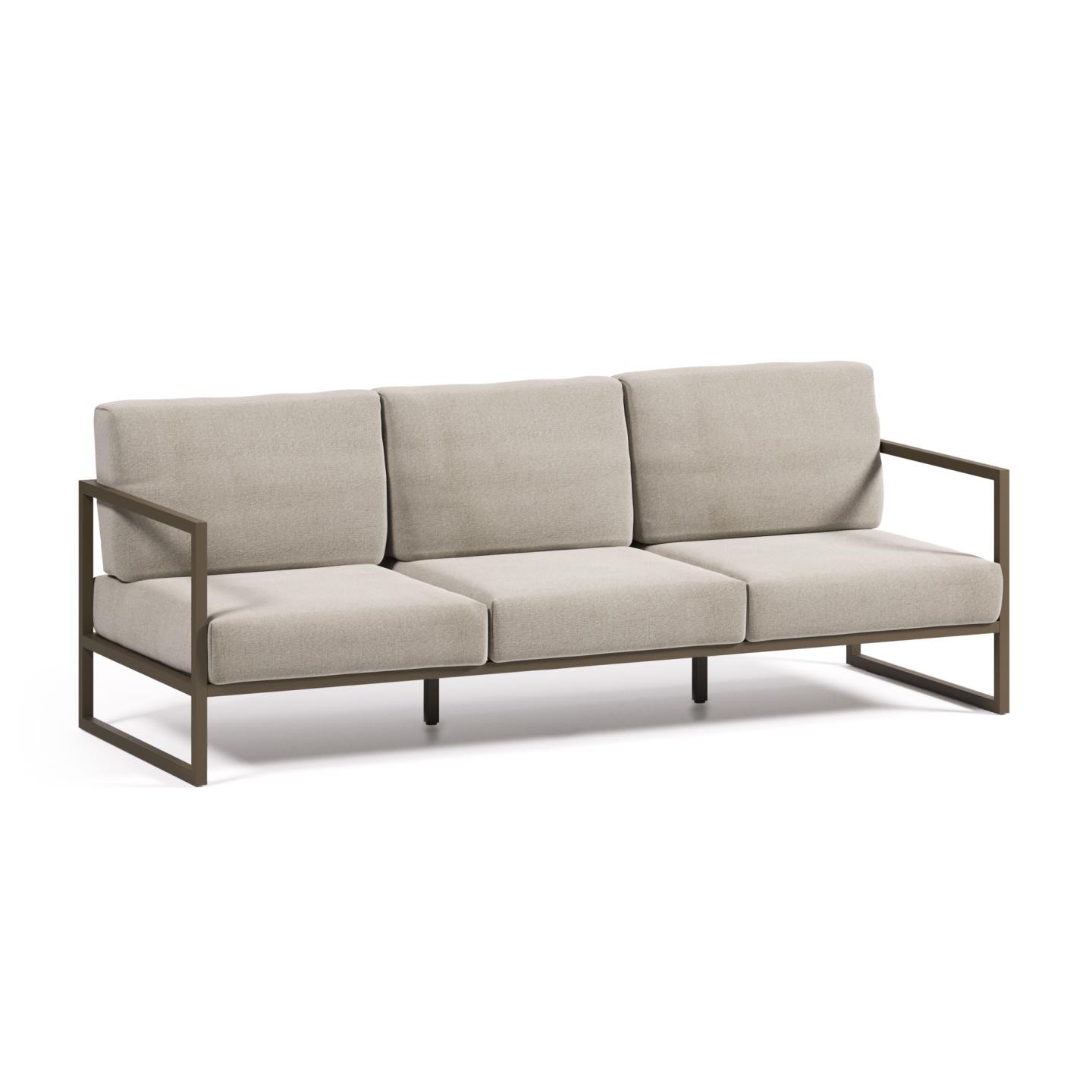 Kave Home Comova   Pers  Havesofa Lysegrå Stof Og Grøn Aluminium