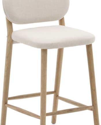 Kave Home Helda Barstol Rustik   Olieret Egetræ Med Beige Stofpolstring H96   B46   D50 Cm