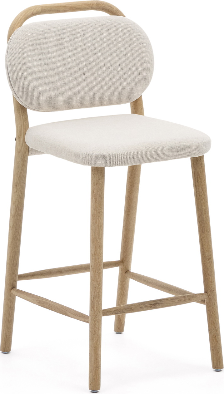 Kave Home Helda Barstol Rustik Olieret Egetræ Med Beige Stofpolstring H96 B46 D50 Cm
