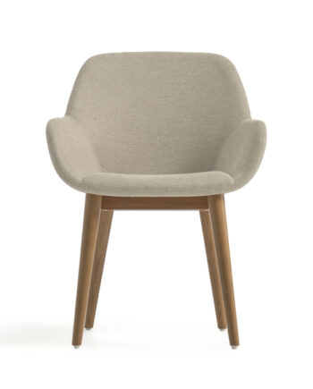 Kave Home Konna Spisebordsstol     Armlæn Beige Polyester Og Brun Asketræ