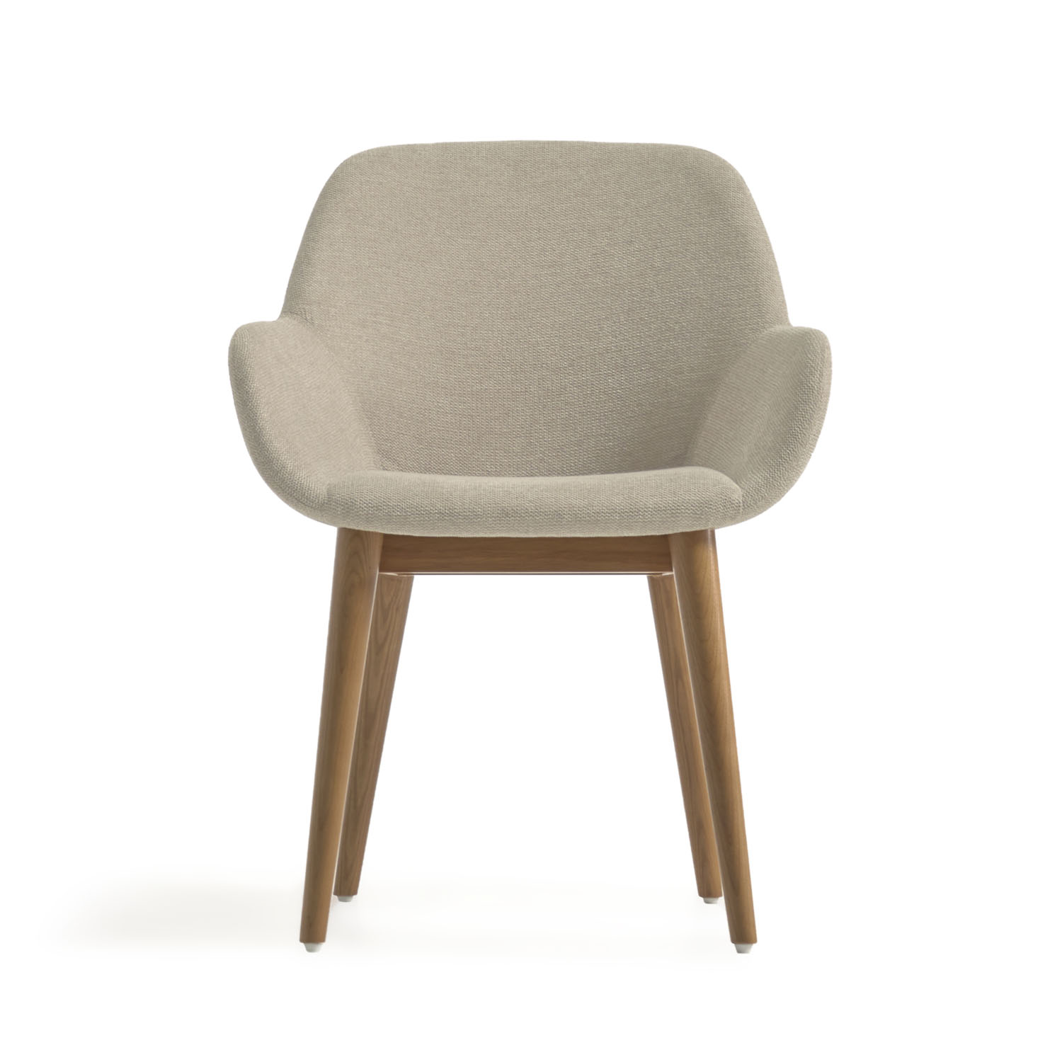 Kave Home Konna Spisebordsstol Armlæn Beige Polyester Og Brun Asketræ
