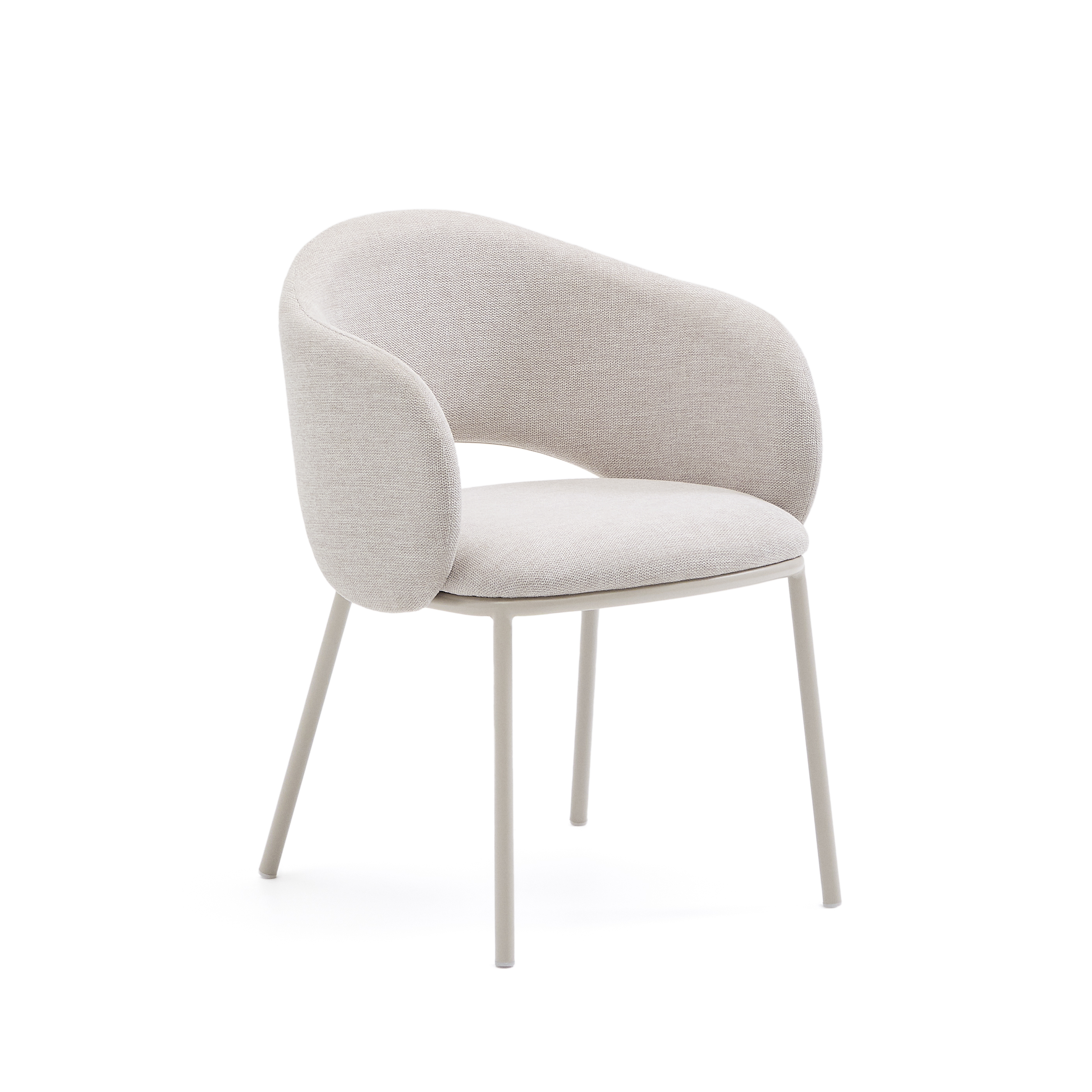 Kave Home Maina Spisebordsstol     Armlæn Beige Chenille Og Beige Stål