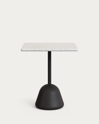 Kave Home Saura Havebord  Kvadratisk Hvid Terrazzo Og Sort Cement  70x70x75