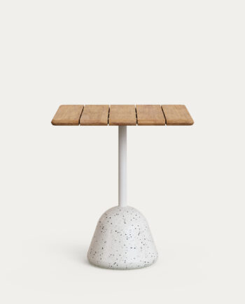 Kave Home Saura Havebord  Kvadratisk Natur Akacietræ Og Hvid Terrazzo  70x70x75
