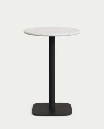 Kave Home Saura Udendørs Høj Barbord  Firkantet Fod Hvid Terrazzo Og Sort Metal  ø70x99