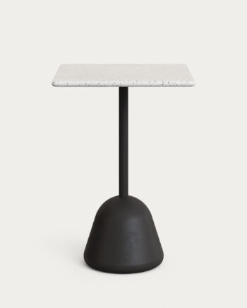 Kave Home Saura Udendørs Høj Barbord  Kvadratisk Hvid Terrazzo Og Sort Cement  70x70x99