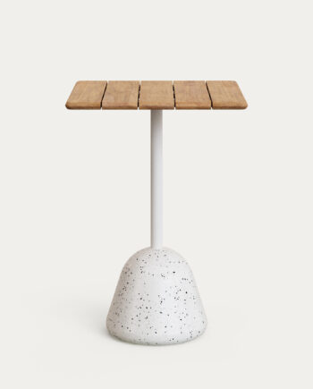 Kave Home Saura Udendørs Høj Barbord  Kvadratisk Natur Akacietræ Og Hvid Terrazzo  70x70x99