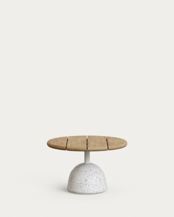 Kave Home Saura Udendørs Sofabord  Rund Natur Akacietræ Og Hvid Terrazzo  ø55x35