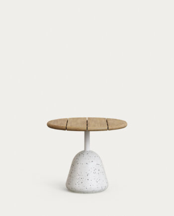 Kave Home Saura Udendørs Sofabord  Rund Natur Akacietræ Og Hvid Terrazzo  ø55x48
