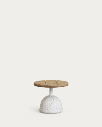 Kave Home Saura Udendørs Sofabord  Rund Natur Akacietræ Og Hvid Terrazzo  ø43x35