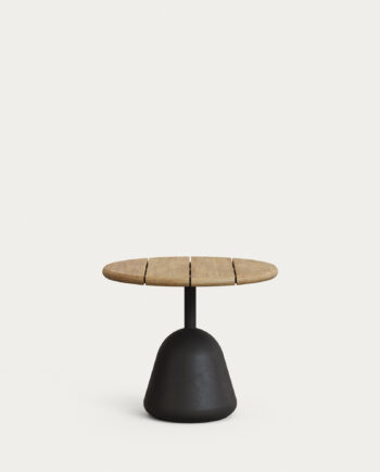 Kave Home Saura Udendørs Sofabord  Rund Natur Akacietræ Og Sort Cement  ø55x48