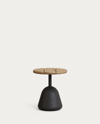 Kave Home Saura Udendørs Sofabord  Rund Natur Akacietræ Og Sort Metal  ø43x45