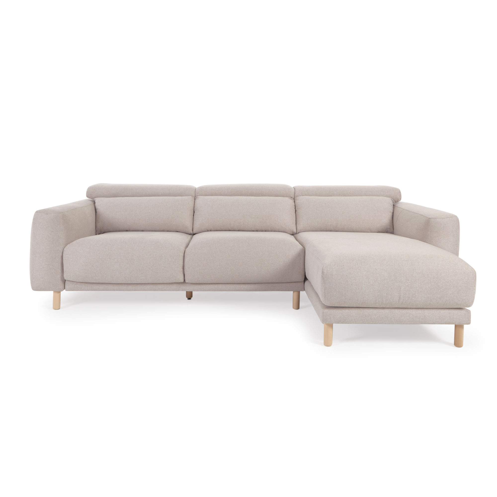 Kave Home Singa   Pers  Sofa     Højre Chaiselong Beige Stof Og Natur Bøgetræ