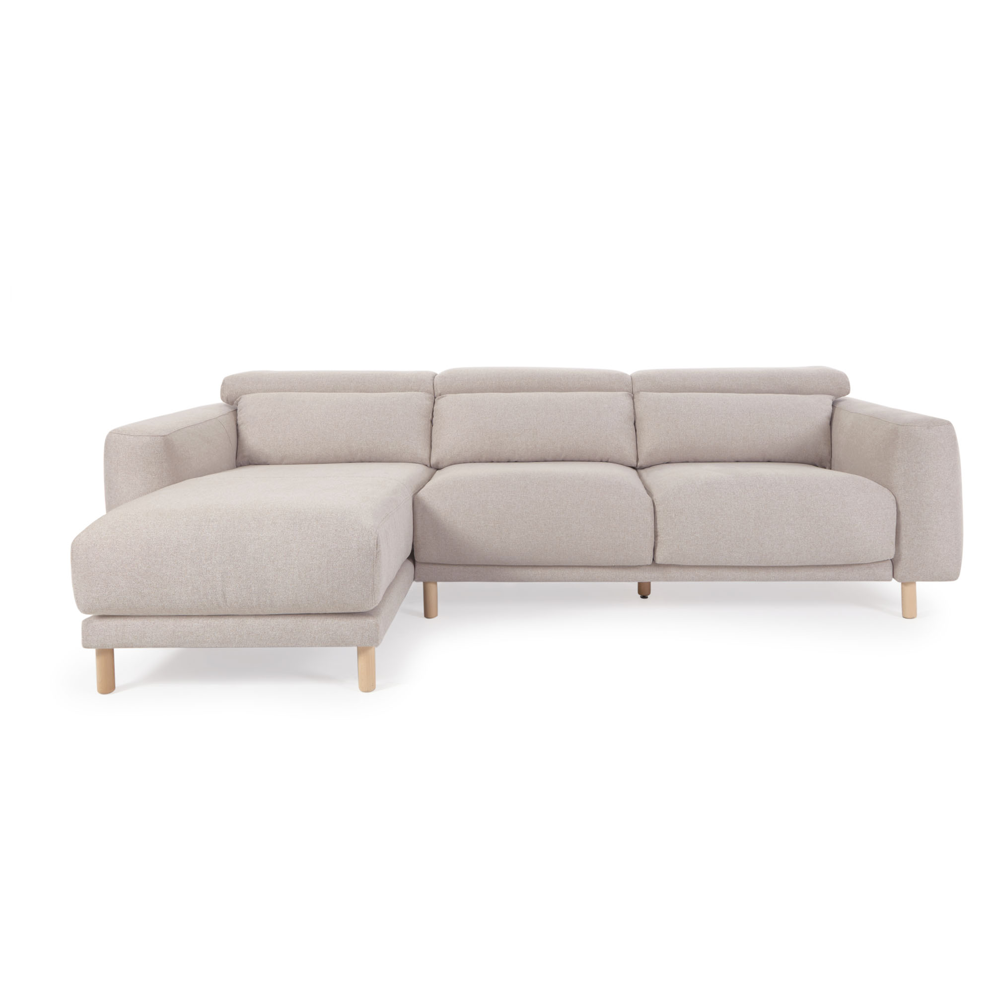 Kave Home Singa   Pers  Sofa     Venstre Chaiselong Beige Stof Og Natur Bøgetræ