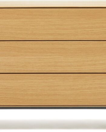 Kave Home Vedrana Kommode   Moderne Nordisk Egetræsfinér   Mat Antracit Stålben  Natur Sort  110x40x75 Cm