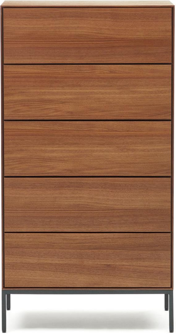 Kave Home Vedrana Kommode Mørk Natur Sort Valnøddefinér Stål Skuffer ø60 H114 Cm Mat Antracit