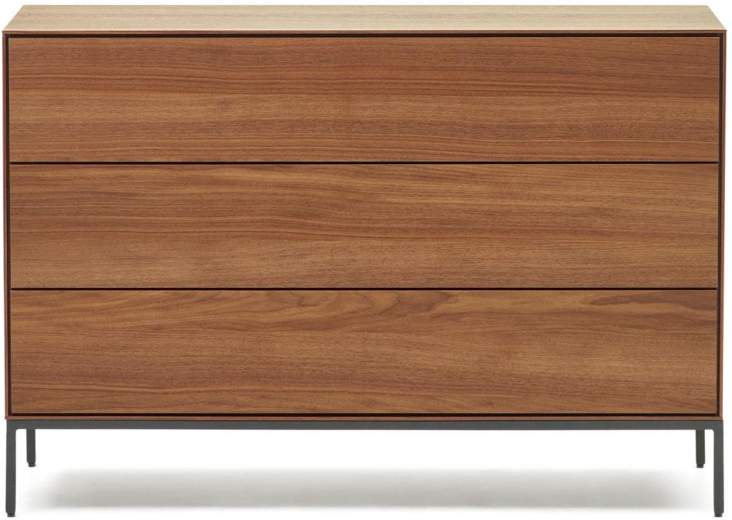 Kave Home Vedrana Kommode Push-to-open Skuffer Valnøddefinér Antracit Stål H75xb110xd40 Cm Mørk Natur Sort