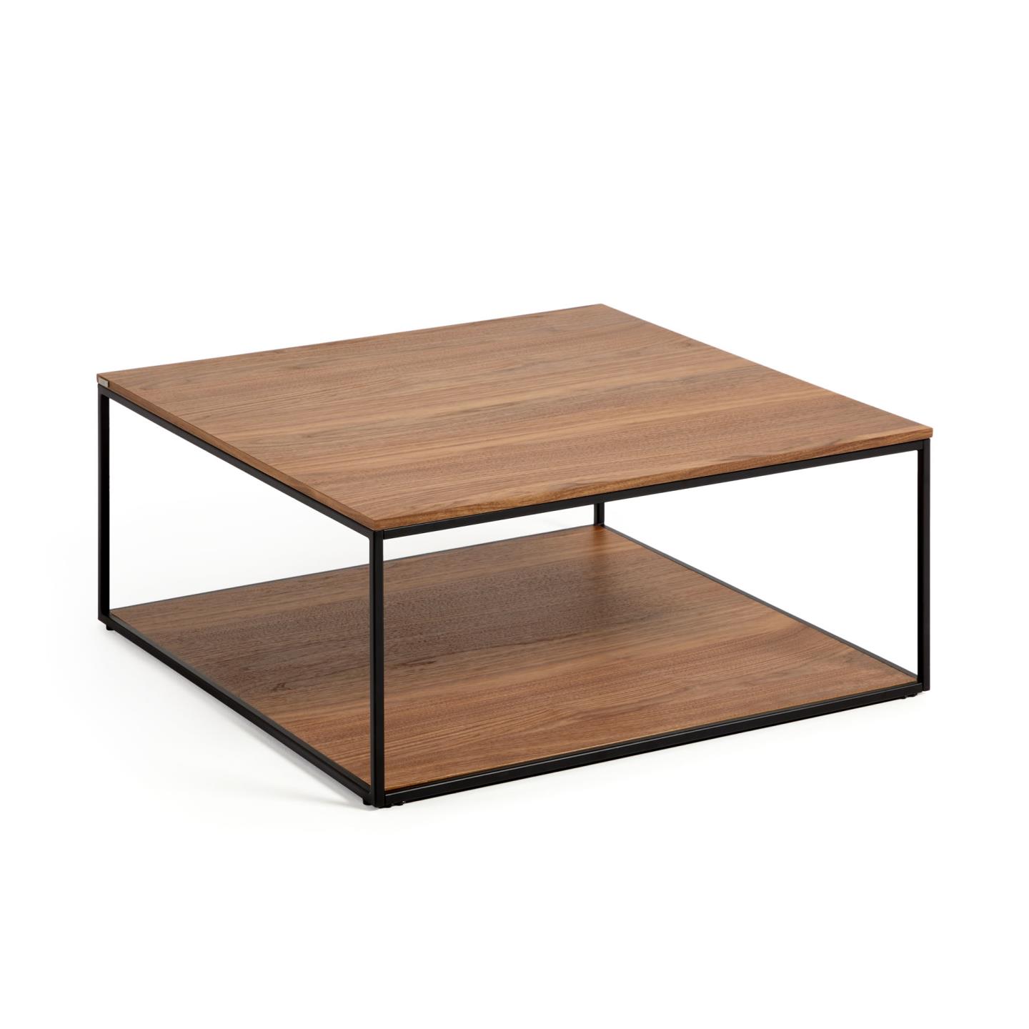 Kave Home Yoana Sofabord       Bund Hylde Brun Valnøddefinér Og Sort Jern  80x80