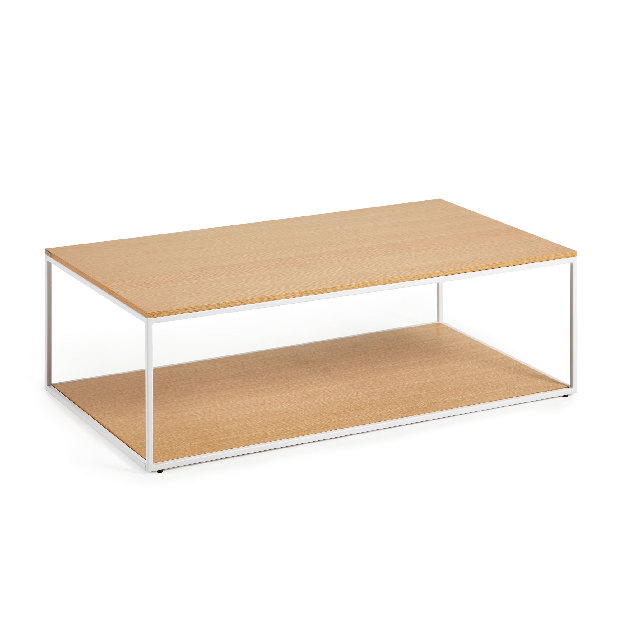 Kave Home Yoana Sofabord       Bund Hylde Natur Egetræsfinér Og Hvid Jern  110x60