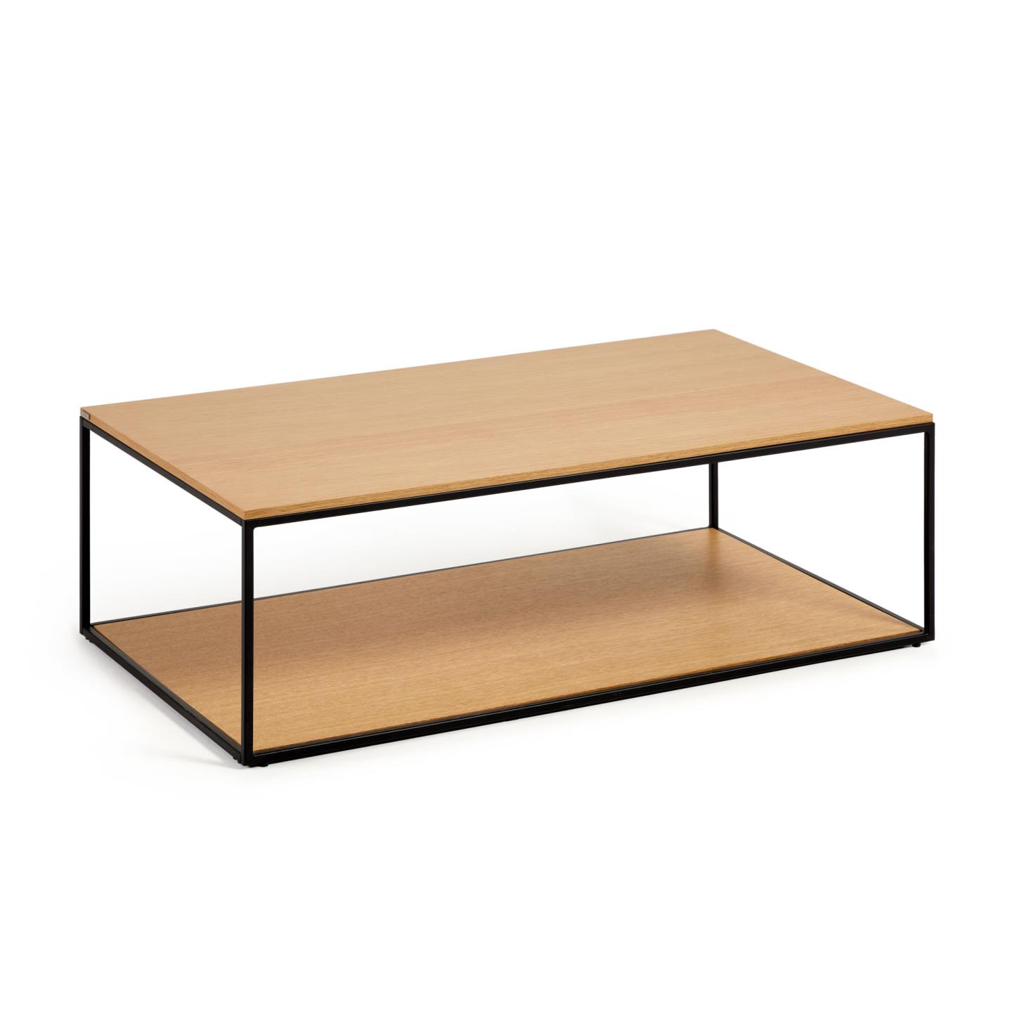 Kave Home Yoana Sofabord       Bund Hylde Natur Egetræsfinér Og Sort Jern  110x60