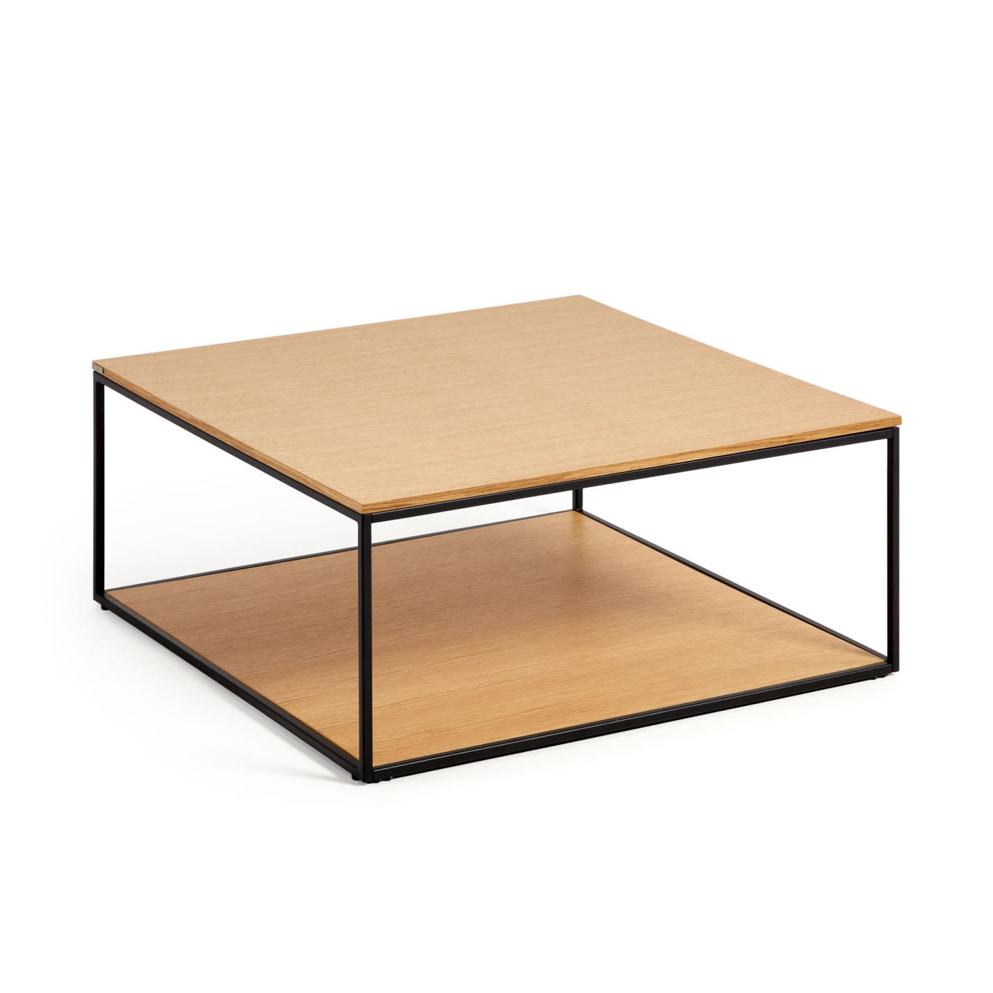 Kave Home Yoana Sofabord       Bund Hylde Natur Egetræsfinér Og Sort Jern  80x80