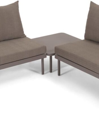 Kave Home Zaltana Udendørs Hjørnesofa Loungesæt Med Sidebord Aluminium Vandafvisende Brunt H82x230x230 Cm