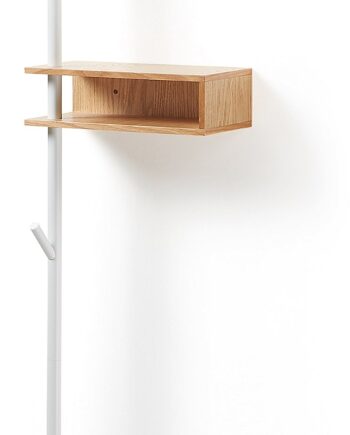 Knagerække Kave Home Benny   Nordisk Væghængt Stumtjener   Hvidt Metal Og Mdf Egefiner  H175xb20xd40 Cm