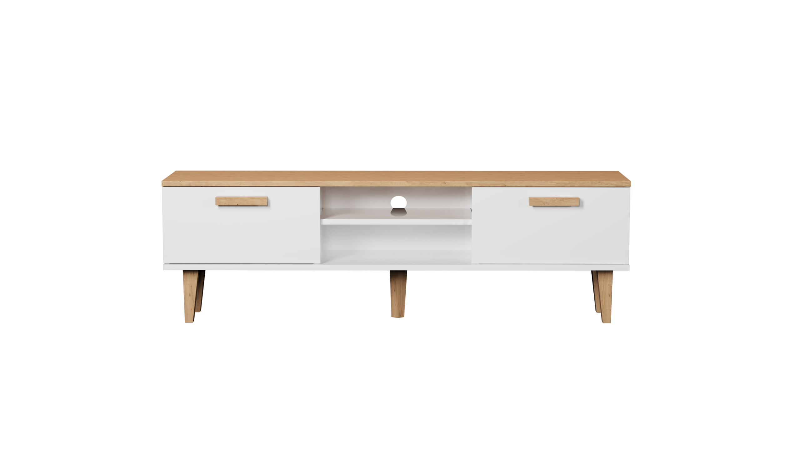 Kocot Denver Tv-bord Låger Og Hylde Hvid Og Natur Hickory Spånplader 160x47