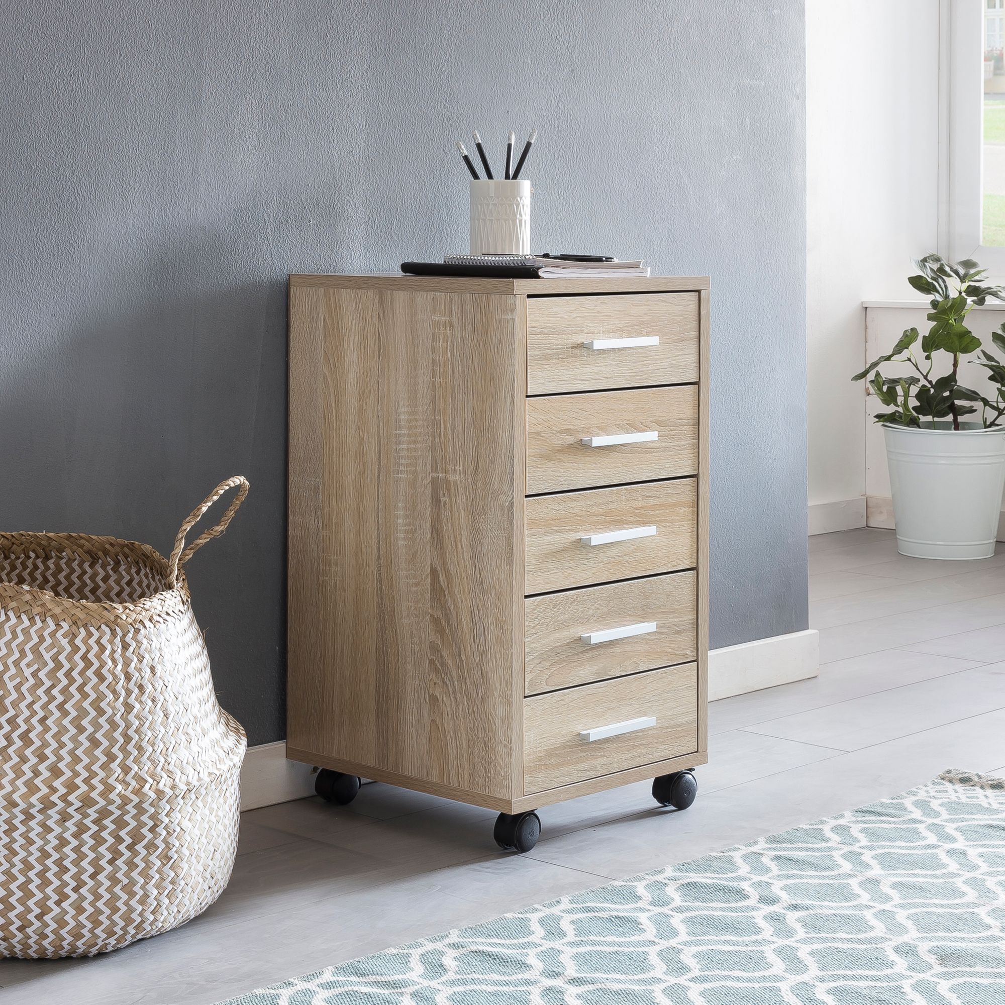 Kommode Med Skuffer Og Hjul 33x63x38 Cm