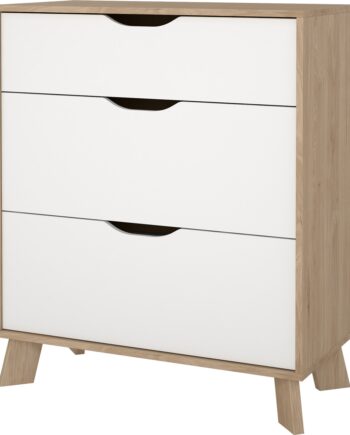 Kommode Vesterholm Ikast   Skuffer Jackson Hickory Hvid Vægmonteret H92   B79   D40 Cm