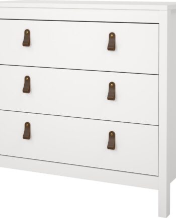Kommode Vesterholm Lunor   Skuffer Hvid H80ã B82ã D38 Cm Dansk Fsc Til Vægmontering Med Læder-   Knopgreb