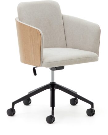 Kontorstol Kave Home Madai   Industriel Moderne Arbejdsstol   Beige Chenille Og Askefiner  Drejelig Gasliftbase Med Hjul