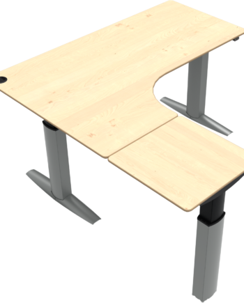 -form Tre-bens Hæve- Sænkebord Zennord Elevateline Venstrevendt 180x180 Cm Ahorn Sølv