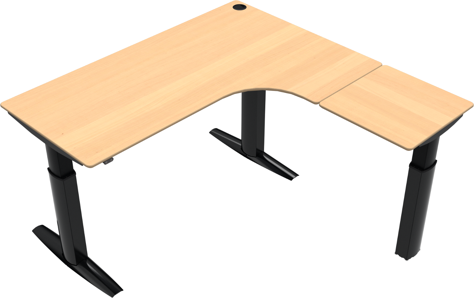 -formet Tre-bens Hæve- Sænkebord Zennord Elevateline Natur Sort Bøg Højrevendt Justerbar H68-120 B180xl180 Cm