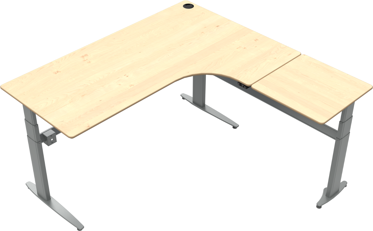 -formet Tre-bens Hæve- Sænkebord Zennord Movemate Ahornfinér Natur Sølvstel 68-120 Cm Højde 180x180 Cm