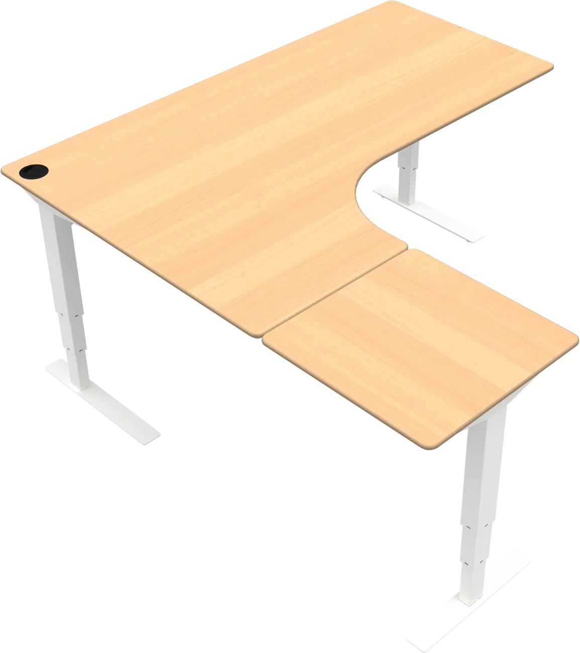 -formet Tre-bens Hæve- Sænkebord Zennord Versastand 501-37  Bøg Hvid  Venstrevendt  Elektrisk Justerbar 57-122 Cm