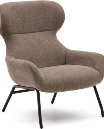 Lænestol Kave Home Belina   Lysebrun Chenille Med Sort Metalstel H97xb78xl86 Cm