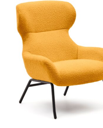Lænestol Kave Home Belina   Sennepsgul Shearlingsstof Med Sort Metalramme   Moderne Nordisk Industriel Stil