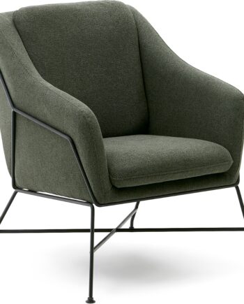 Lænestol Kave Home Brida Grøn   Polstret Stof Med Sort Stålramme  Moderne Vintage Lounge Stol