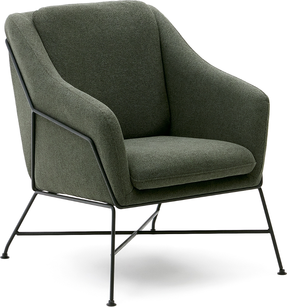 Lænestol Kave Home Brida Grøn   Polstret Stof Med Sort Stålramme  Moderne Vintage Lounge Stol