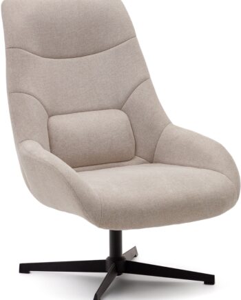 Lænestol Kave Home Celida Beige Chenille Med Drejefunktion Og Sort Metalbase