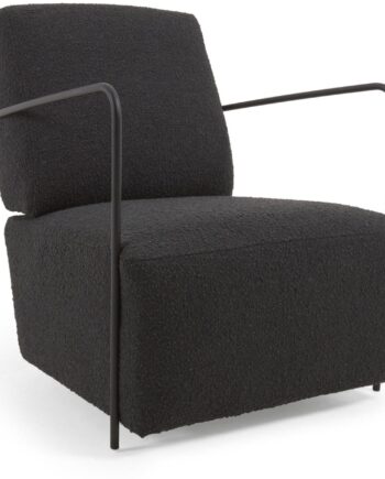 Lænestol Kave Home Gamer Sort   Polstret Shearling-loungestol Med Mat Sort Stålstel Og Nordisk Design